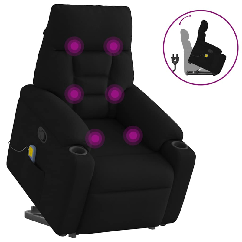 Massagesessel mit Aufstehhilfe Schwarz Stoff