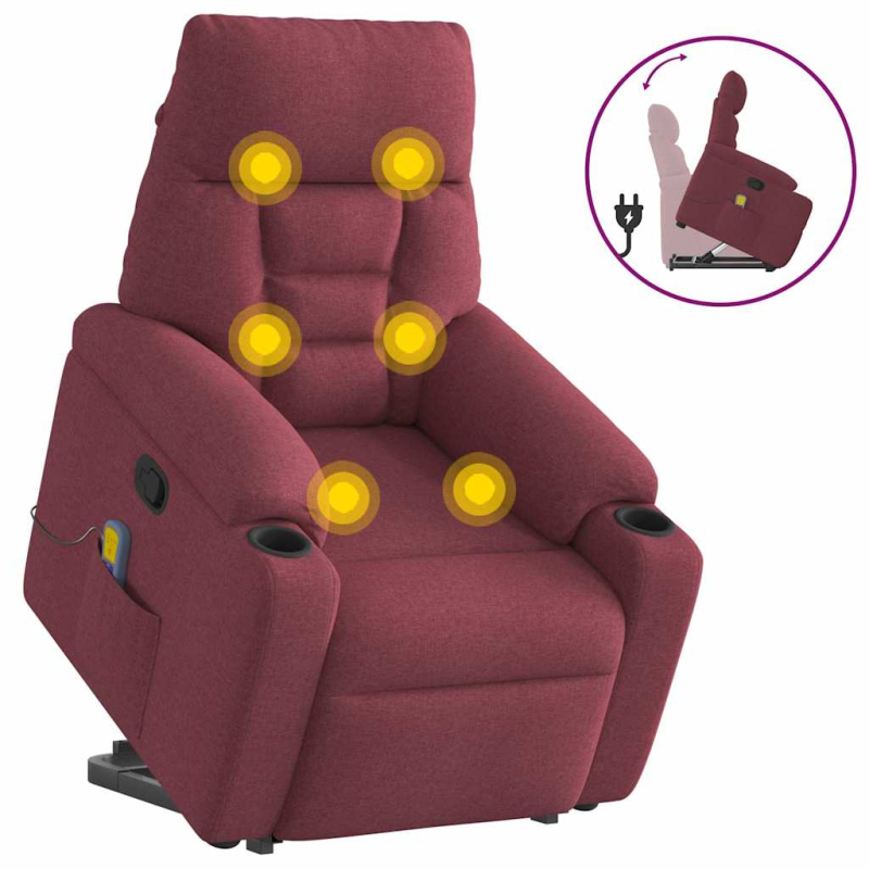 Massagesessel mit Aufstehhilfe Weinrot Stoff