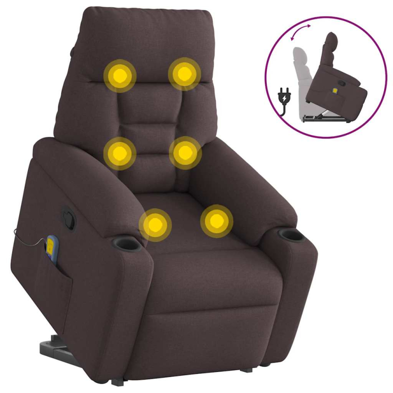 Massagesessel mit Aufstehhilfe Dunkelbraun Stoff