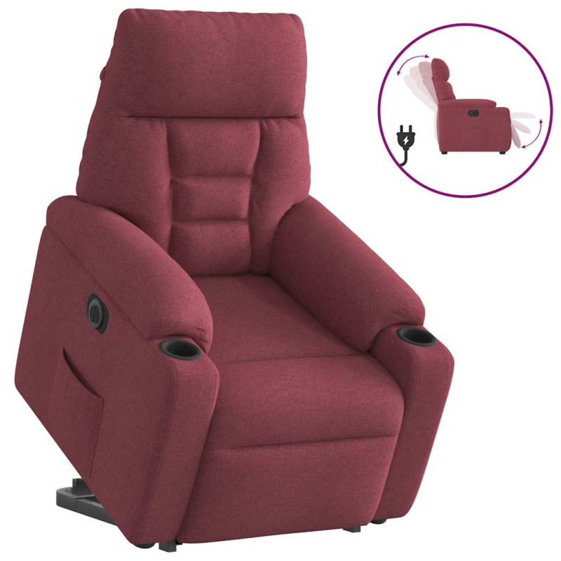 Relaxsessel mit Aufstehhilfe Elektrisch Weinrot Stoff