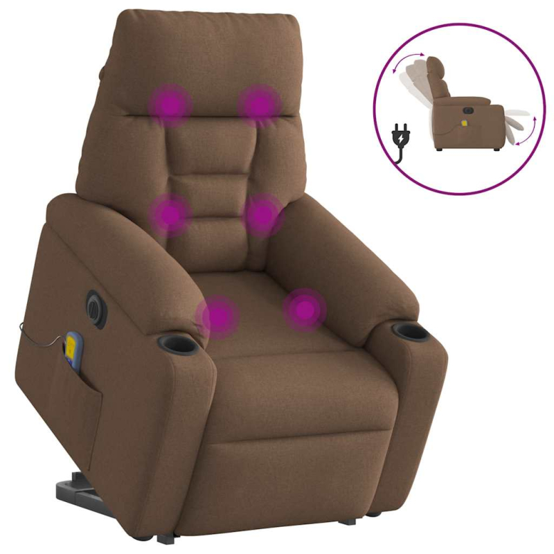 Elektrischer Massagesessel mit Aufstehhilfe Braun Stoff
