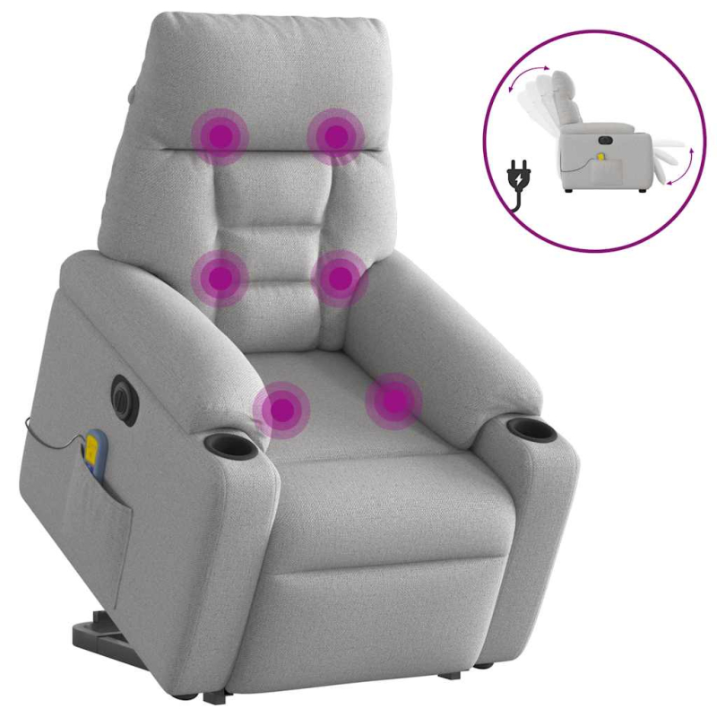 Massagesessel mit Aufstehhilfe Elektrisch Wolkengrau Stoff