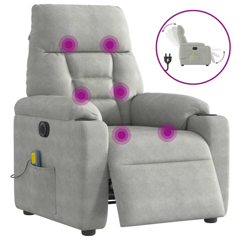 Massagesessel Elektrisch Hellgrau Mikrofasergewebe
