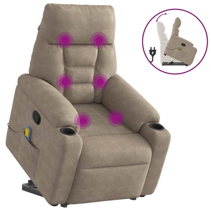 Massagesessel mit Aufstehhilfe Taupe Mikrofasergewebe