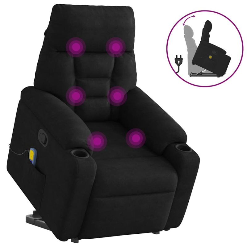 Massagesessel mit Aufstehhilfe Schwarz Mikrofasergewebe