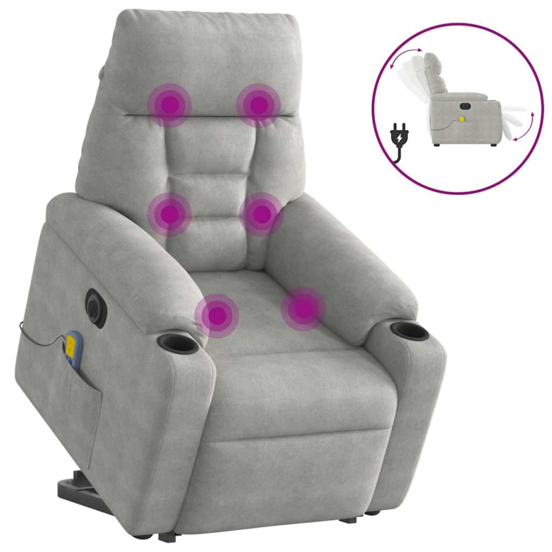 Massagesessel Aufstehhilfe Elektrisch Hellgrau Mikrofasergewebe