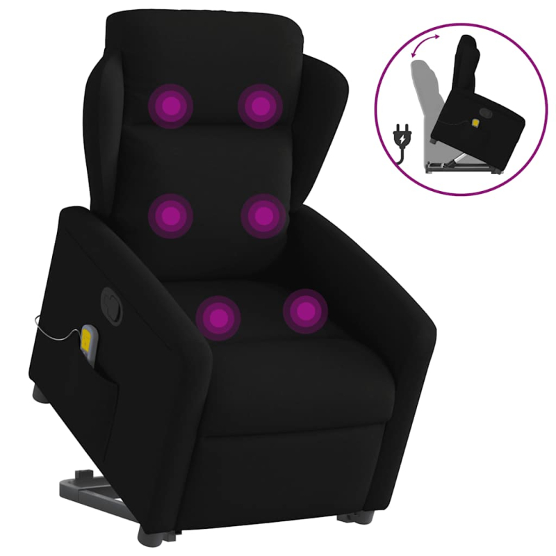 Massagesessel mit Aufstehhilfe Schwarz Stoff