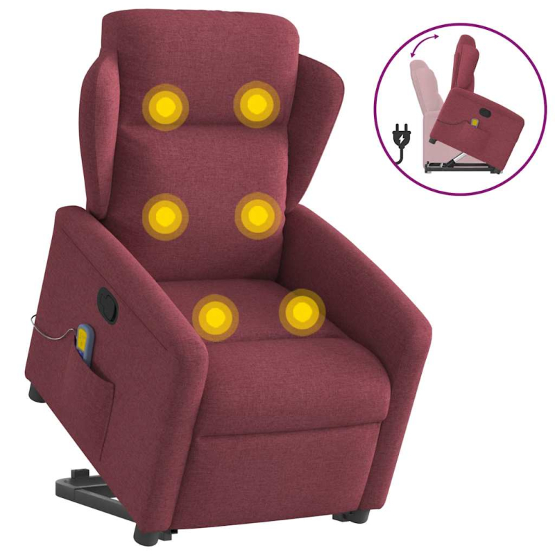 Massagesessel mit Aufstehhilfe Weinrot Stoff