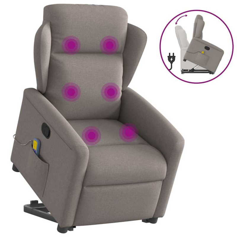 Massagesessel mit Aufstehhilfe Taupe Stoff