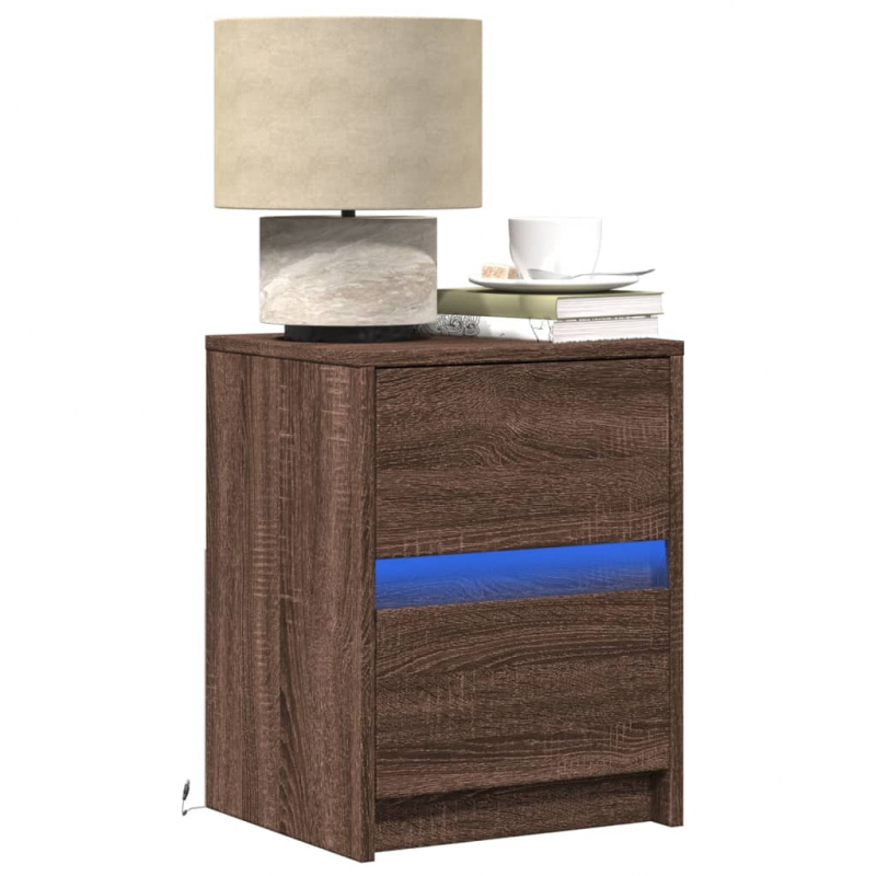 Nachttische mit LED-Leuchten 2 Stk. Braun Eiche Holzwerkstoff