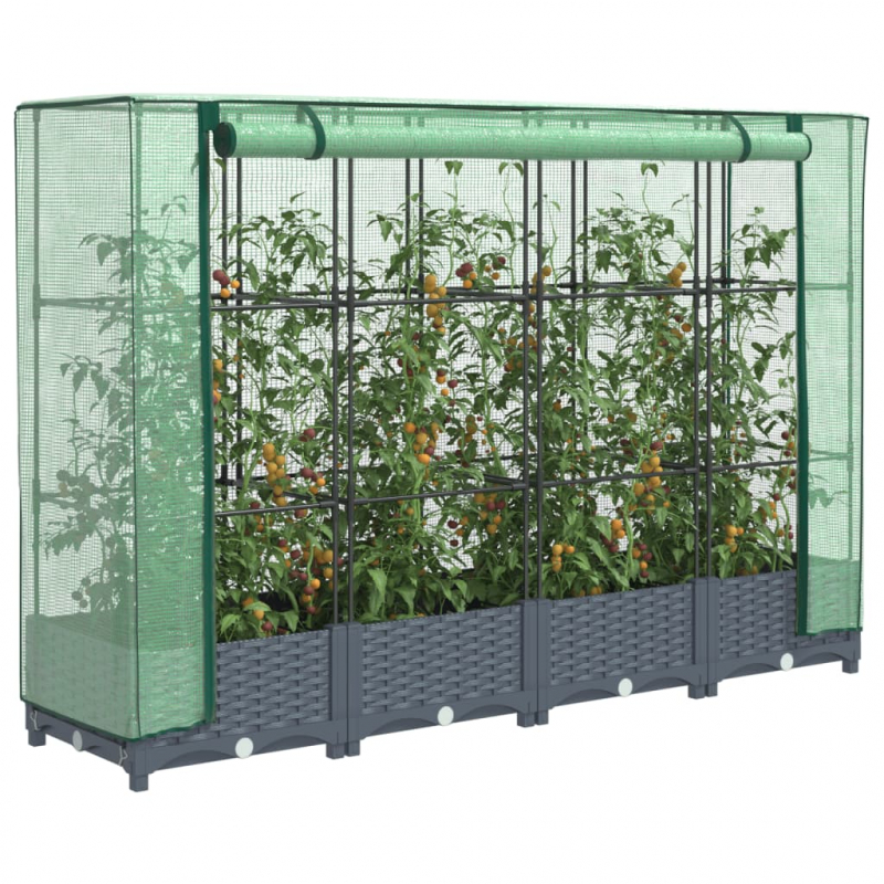 Hochbeet mit Gewächshaus-Aufsatz Rattan-Optik 160x40x123 cm