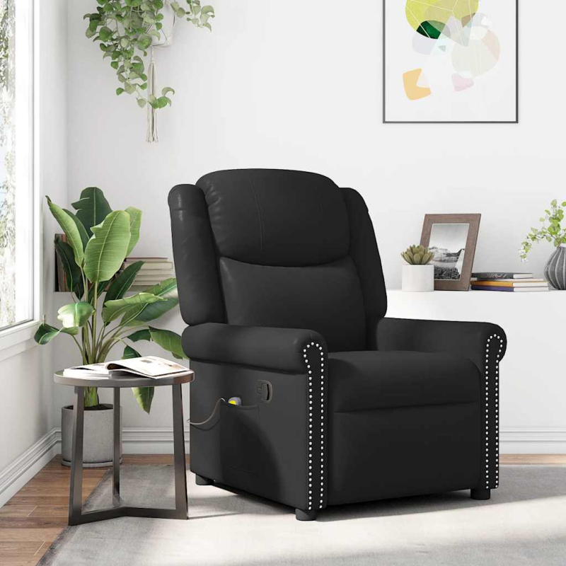 Massagesessel Schwarz Glänzendes Kunstleder