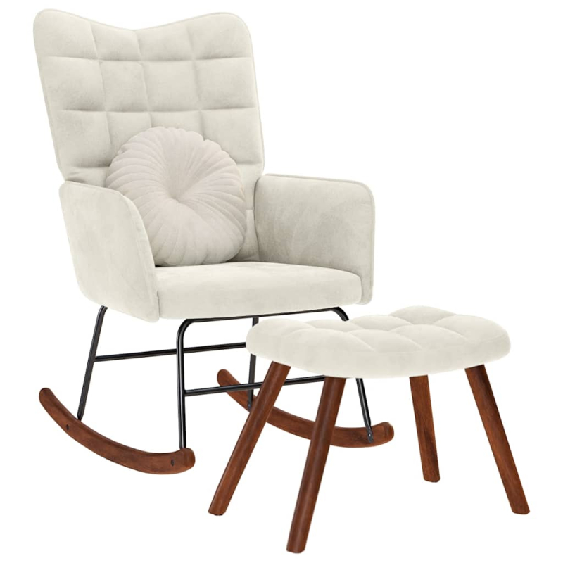 Schaukelstuhl mit Hocker Creme Samt