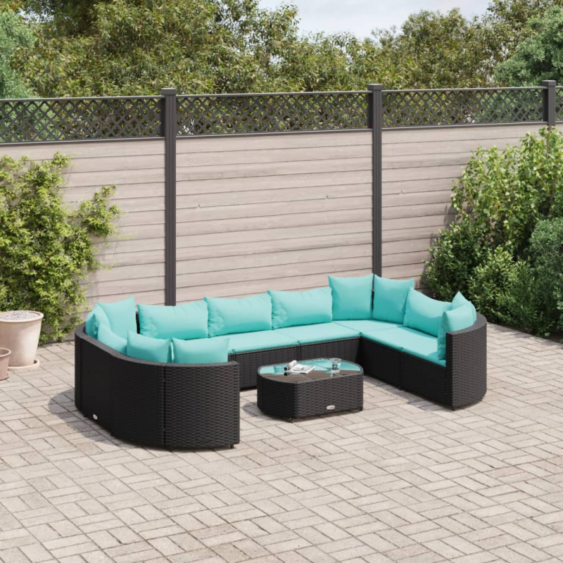 10-tlg. Garten-Sofagarnitur mit Kissen Schwarz Poly Rattan