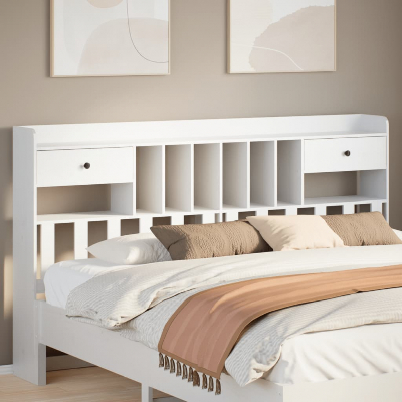 Kopfteil mit Stauraum Weiß 180 cm Massivholz Kiefer