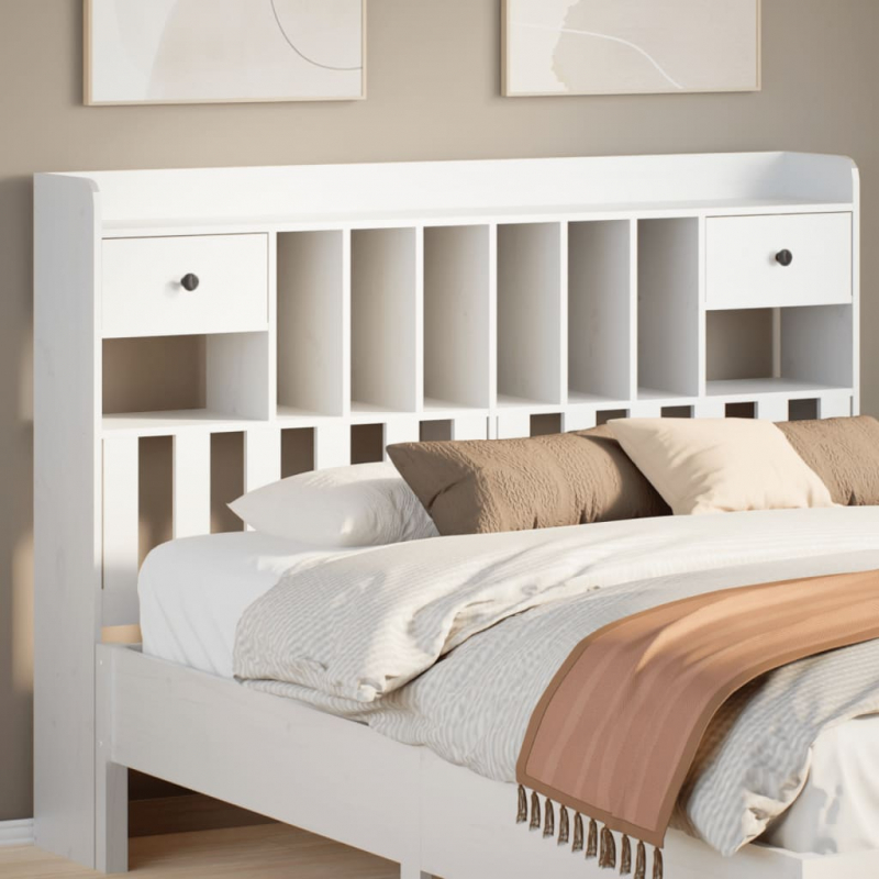 Kopfteil mit Stauraum Weiß 160 cm Massivholz Kiefer