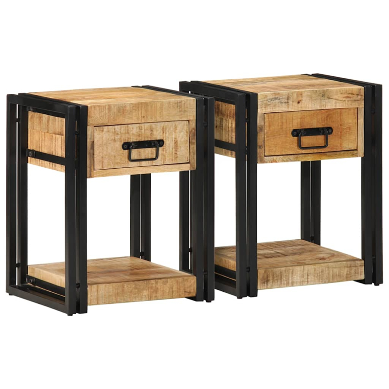 Nachttische 2 Stk. 40x35x50 cm Raues Massivholz Mango