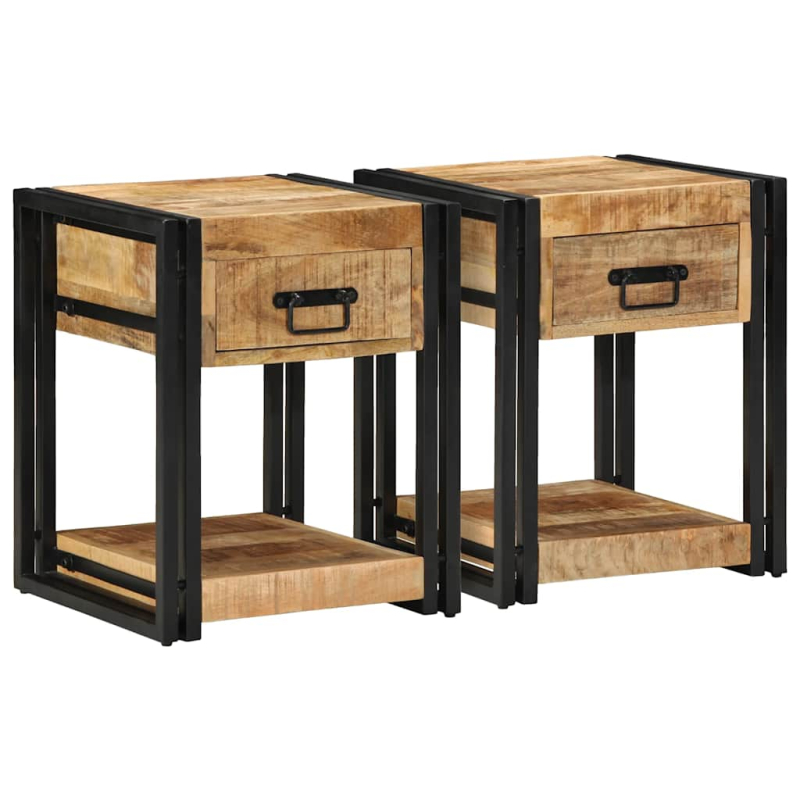 Nachttische 2 Stk. 40x40x50 cm Raues Massivholz Mango