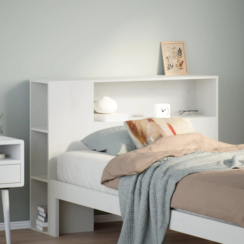Kopfteil mit Stauraum Weiß 90 cm Massivholz Kiefer