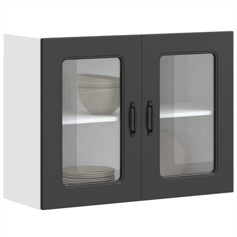 Küchen-Hängeschrank mit Glastür Kalmar Schwarz Holzwerkstoff