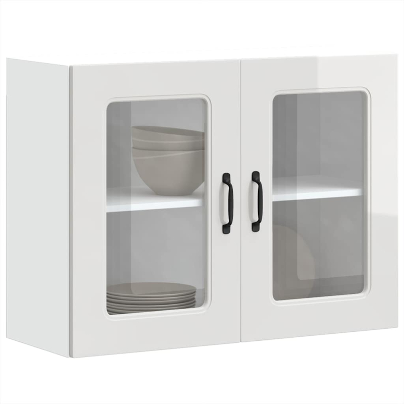 Küchen-Hängeschrank mit Glastür Kalmar Hochglanz-Weiß Holzwerkstoff