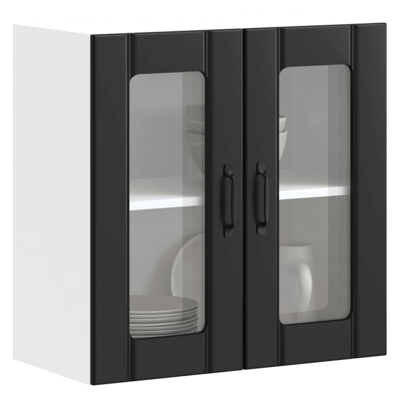 Küchen-Hängeschrank mit Glastür Lucca Schwarz Holzwerkstoff