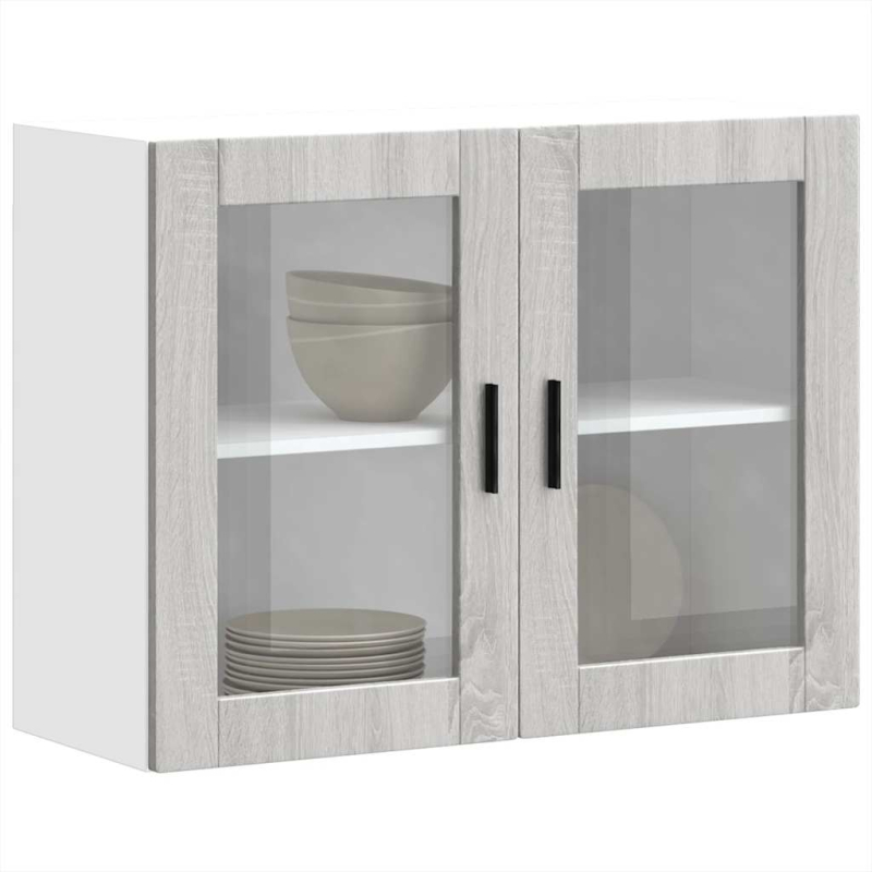 Küchen-Hängeschrank mit Glastür Porto Grau Sonoma