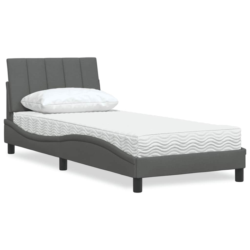 Bett mit Matratze Dunkelgrau 90x200 cm Stoff