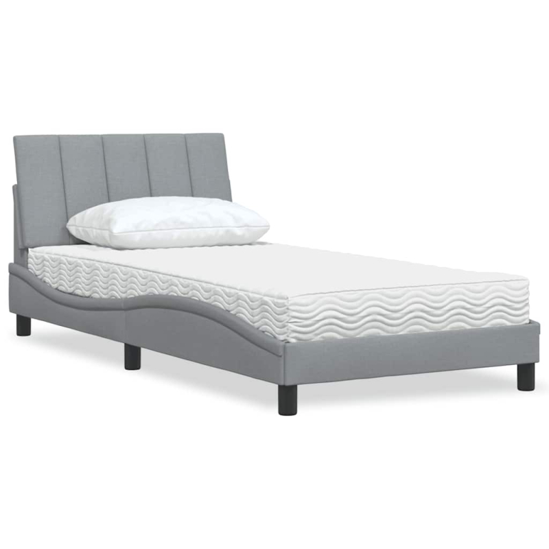 Bett mit Matratze Hellgrau 100x200 cm Stoff