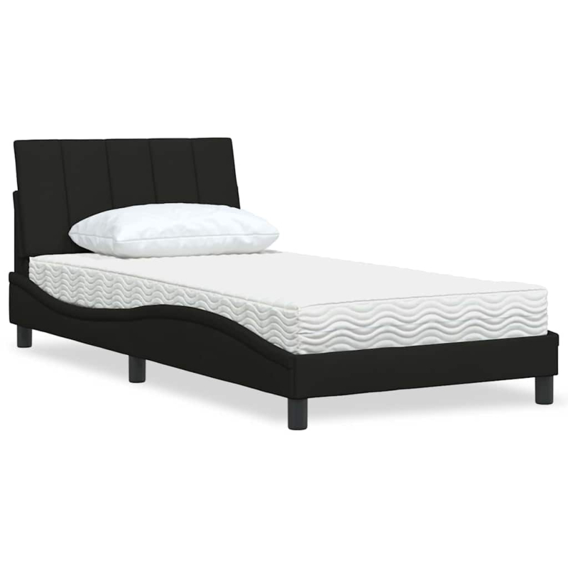 Bett mit Matratze Schwarz 100x200 cm Stoff