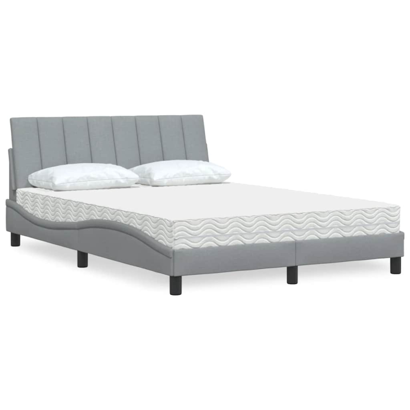Bett mit Matratze Hellgrau 140x200 cm Stoff
