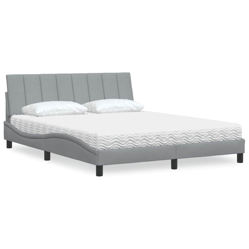 Bett mit Matratze Hellgrau 160x200 cm Stoff