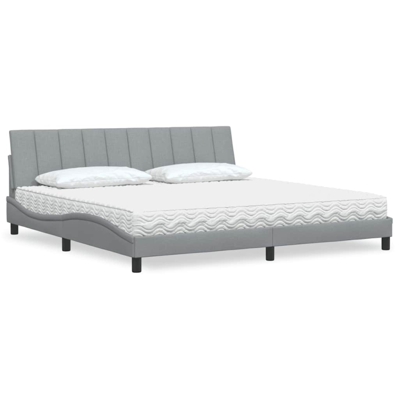 Bett mit Matratze Hellgrau 200x200 cm Stoff