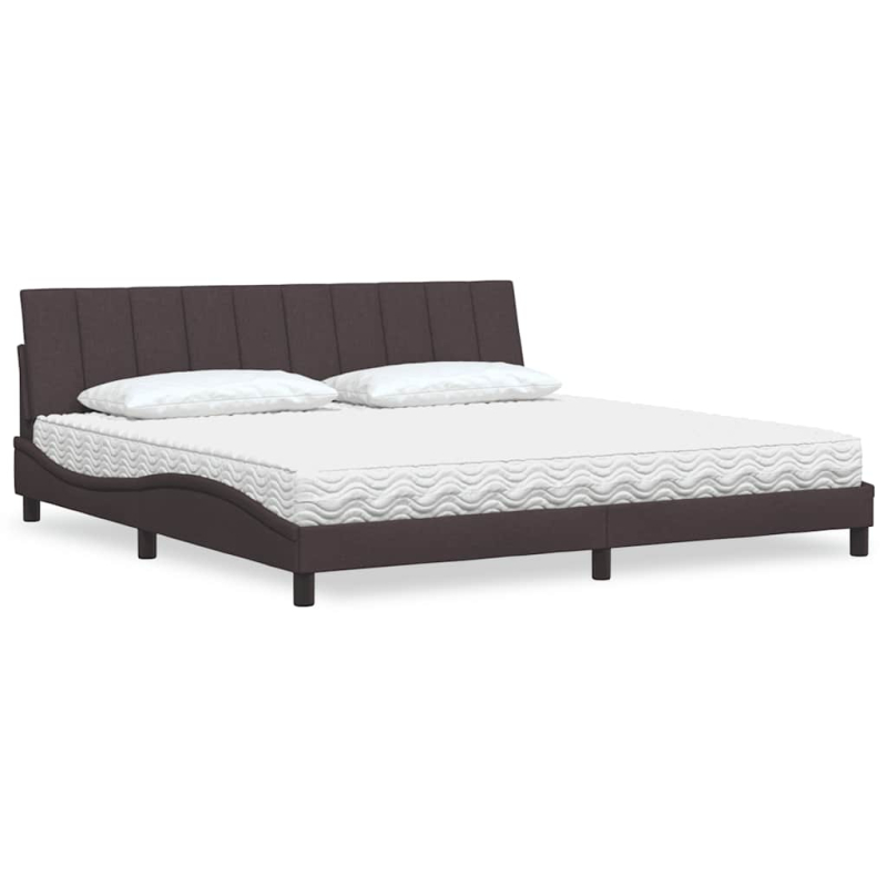 Bett mit Matratze Dunkelbraun 200x200 cm Stoff