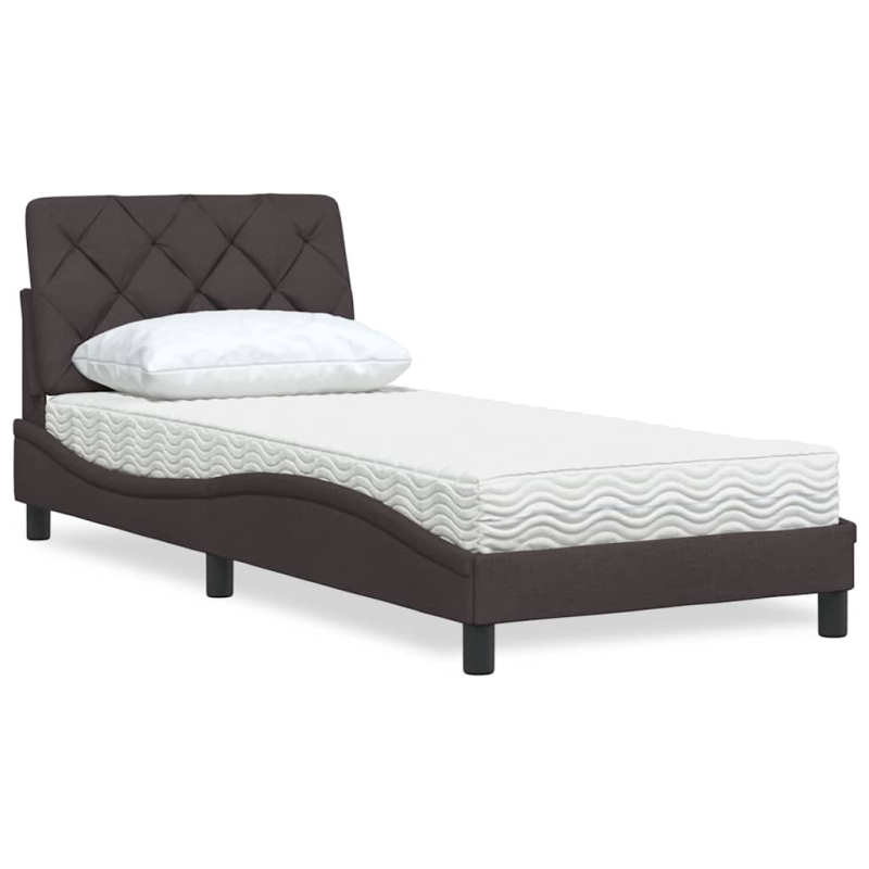 Bett mit Matratze Dunkelbraun 90x190 cm Stoff