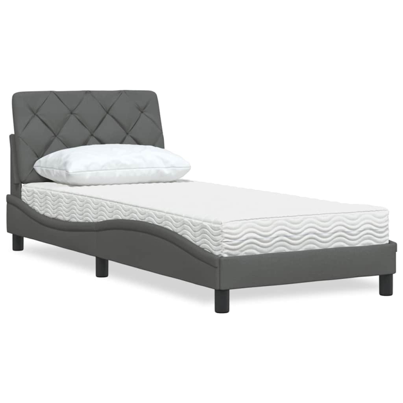 Bett mit Matratze Dunkelgrau 90x200 cm Stoff