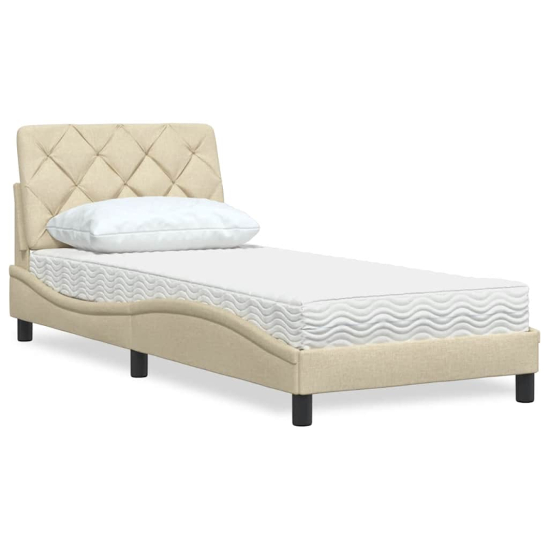 Bett mit Matratze Creme 90x200 cm Stoff