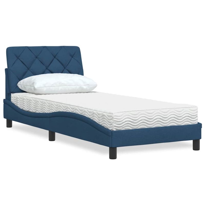 Bett mit Matratze Blau 90x200 cm Stoff