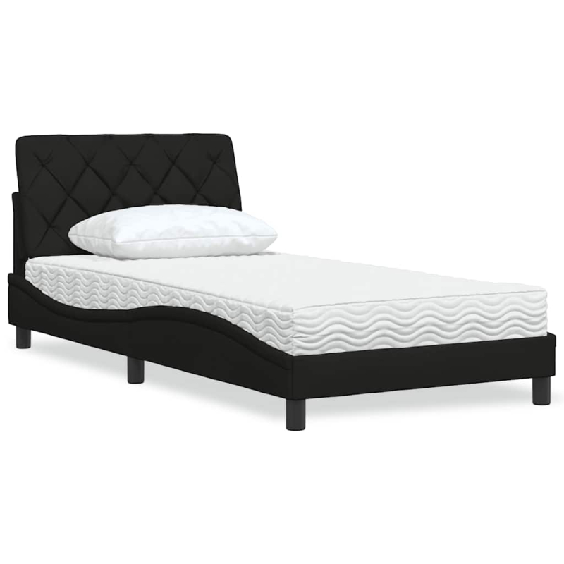 Bett mit Matratze Schwarz 100x200 cm Stoff