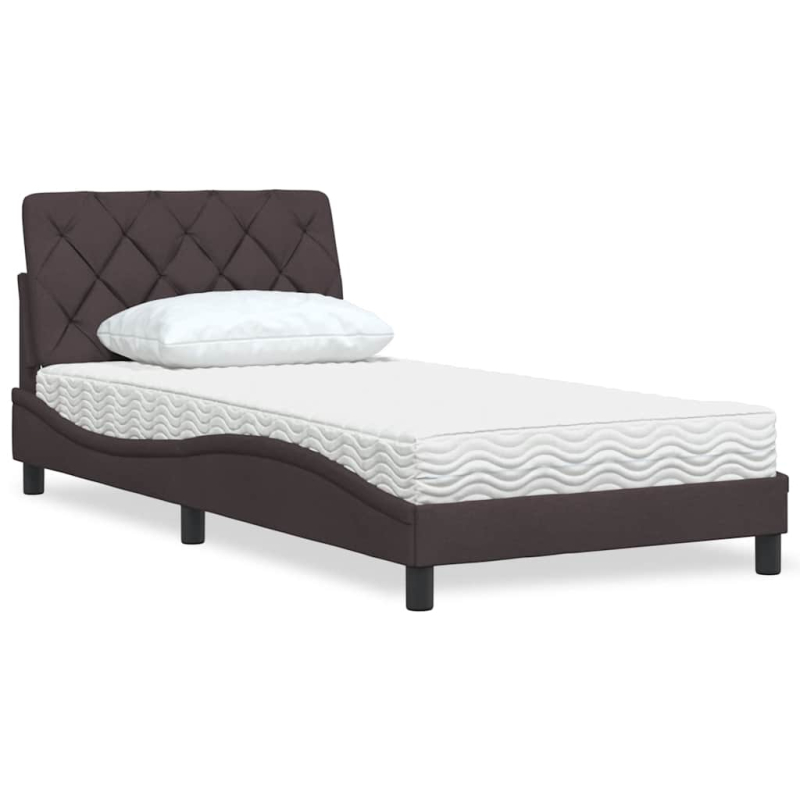 Bett mit Matratze Dunkelbraun 100x200 cm Stoff