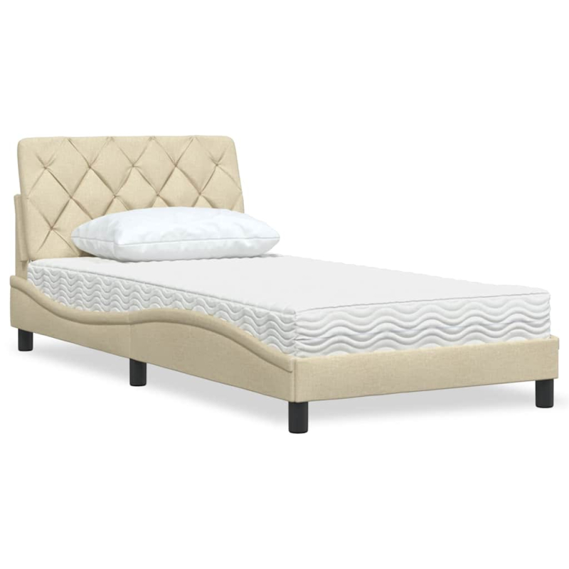 Bett mit Matratze Creme 100x200 cm Stoff