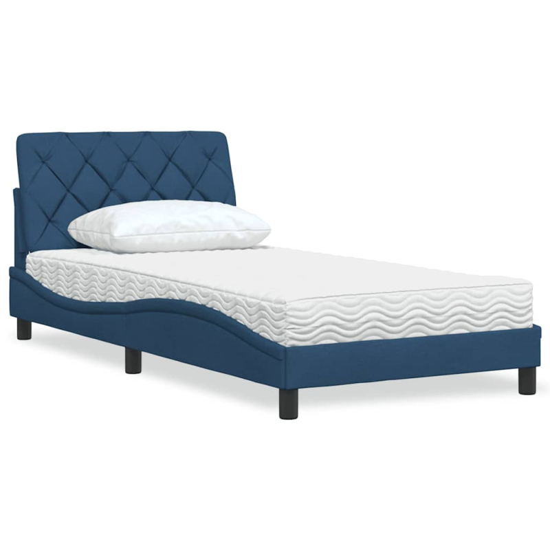 Bett mit Matratze Blau 100x200 cm Stoff