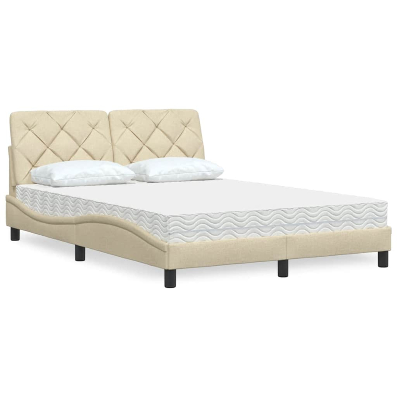 Bett mit Matratze Creme 140x200 cm Stoff
