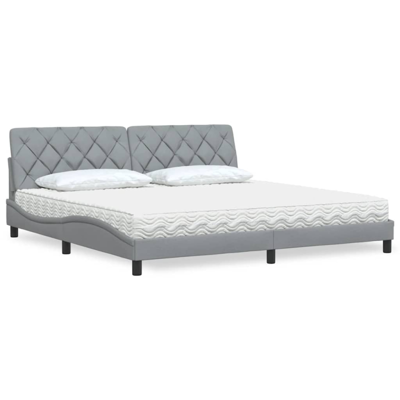 Bett mit Matratze Hellgrau 200x200 cm Stoff
