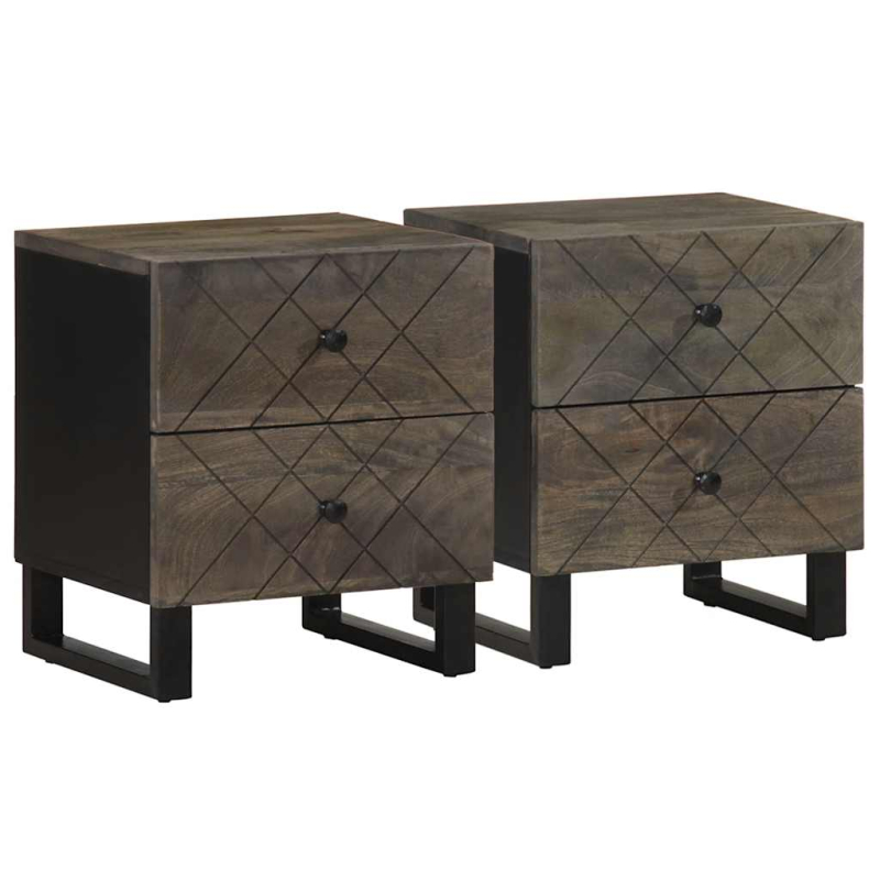 Nachttische 2 Stk. Schwarz 40x33x46 cm Massivholz Mango