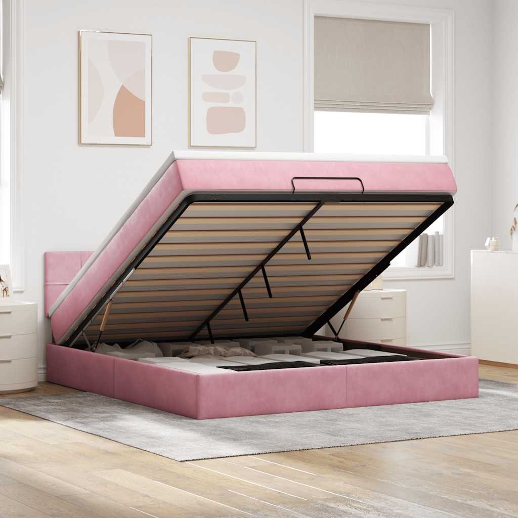 Ottomane Bett mit Matratze & LEDs Rosa 180x200 cm Samt