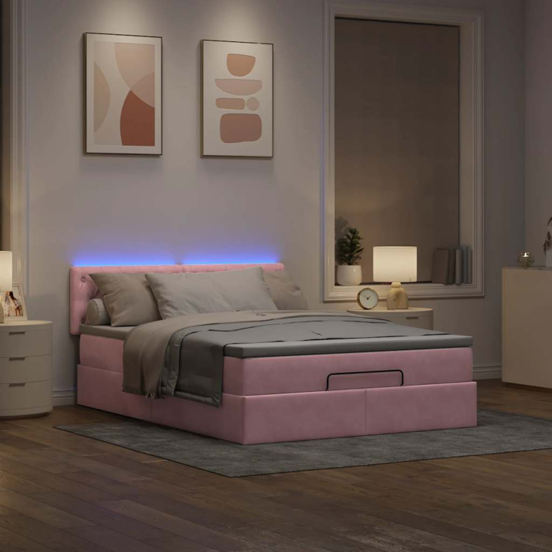 Ottoman-Bett mit Matratze & LEDs Rosa 140x200 cm Samt