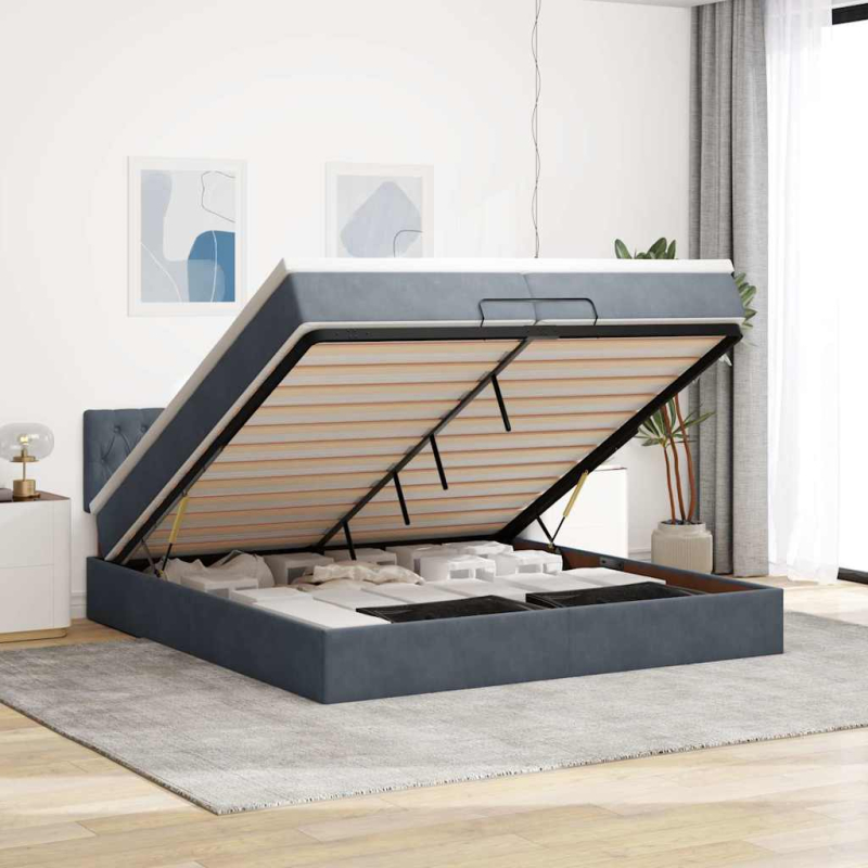 Ottoman-Bett mit Matratzen & LEDs Dunkelgrau 200x200 cm Samt