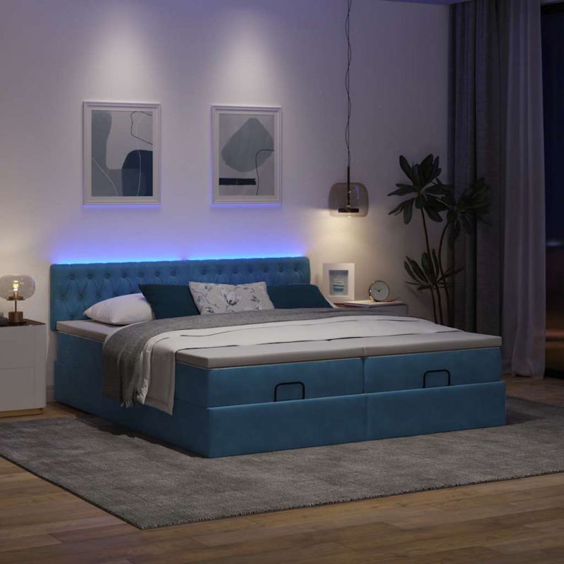 Ottoman-Bett mit Matratzen & LED Dunkelblau 200x200 cm Samt