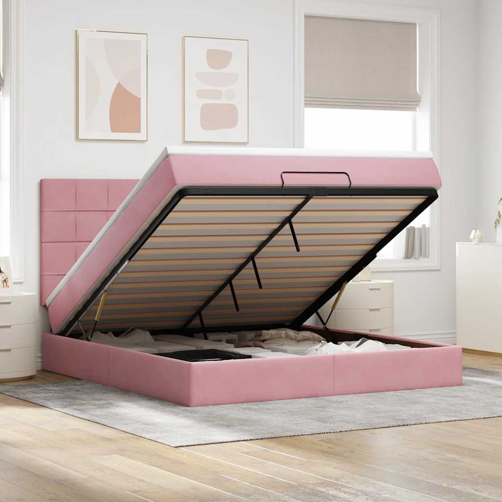 Ottoman-Bett mit Matratzen & LEDs Rosa 180x200 cm Samt